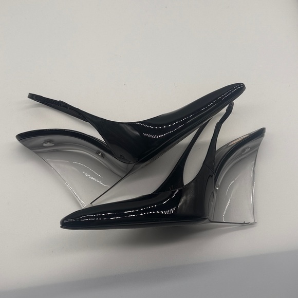 Saint Laurent Miller Patent Leather Acrylic Wedge Pumps in Nero Black Size 39 - Picture 8 of 16